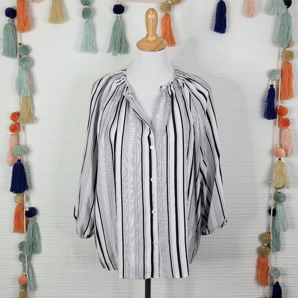 Tucker Black and White Striped Peasant Blouse